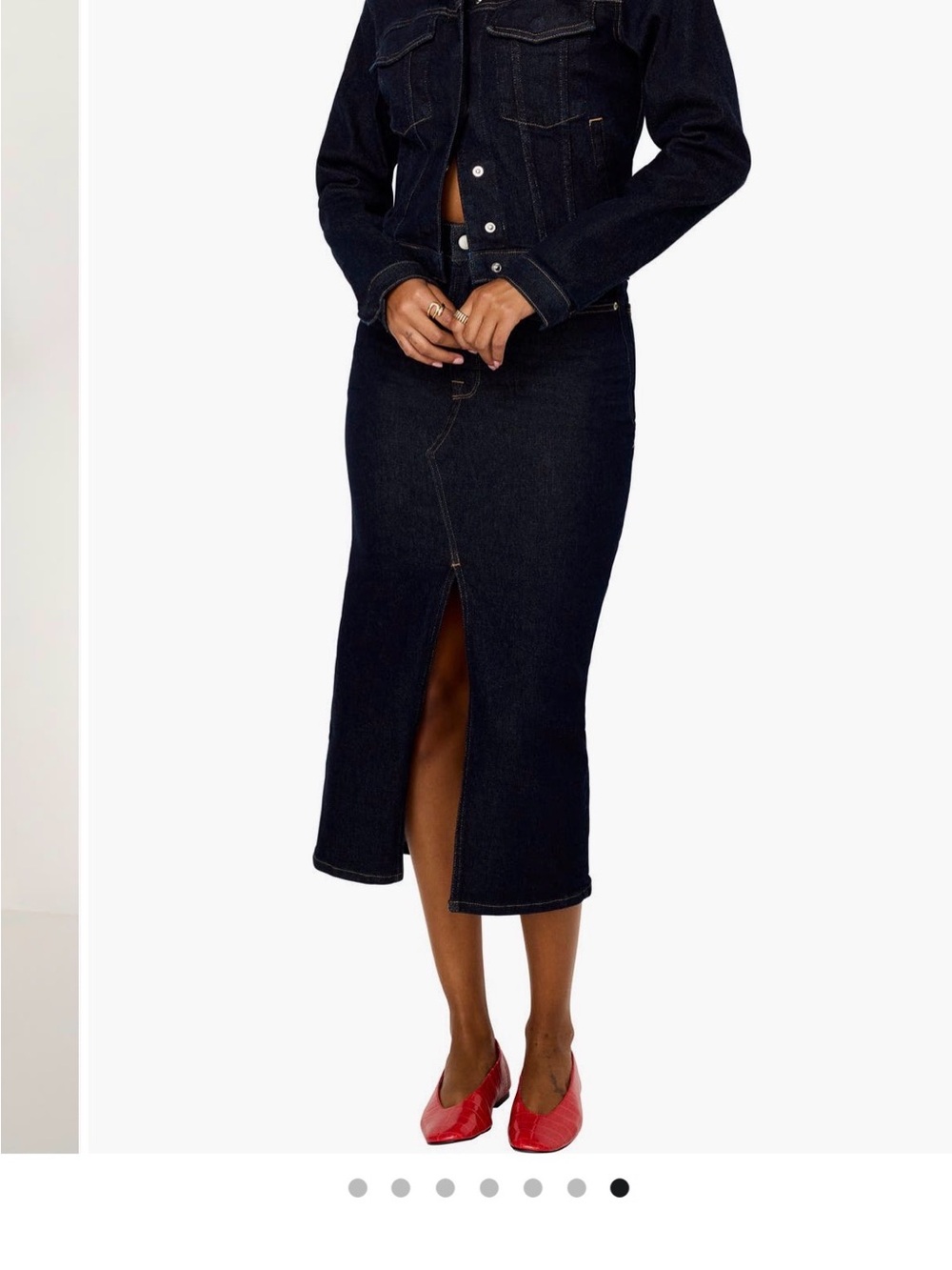 Good American Dark Wash Denim Midi Skirt Front Slit Size 2